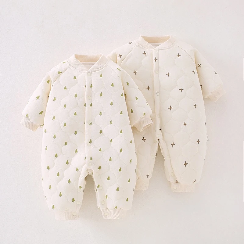 婴幼儿夹棉连体衣秋冬季保暖棉服男女宝宝可爱加厚哈衣温暖爬爬服