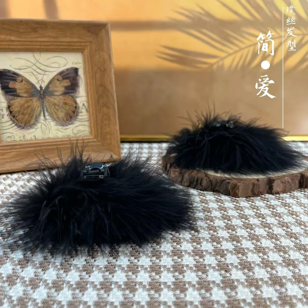 2024秋冬新款仙美轻奢气质显发量羽毛小抓夹百搭发饰发夹7cm
