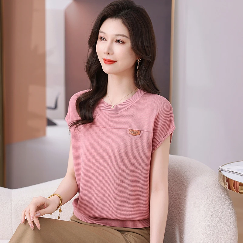 圆领短袖天丝上衣夏季宽松短款女士小衫时髦时尚洋气T恤2025新款