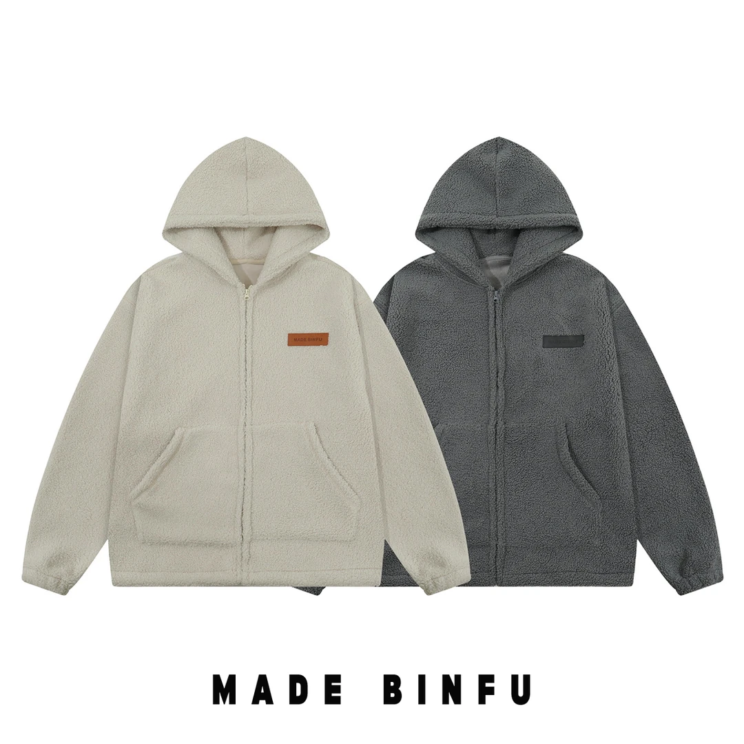 BINFU 冬季奶呼呼颗粒感 加绒加厚宽松男女同款夹克外套