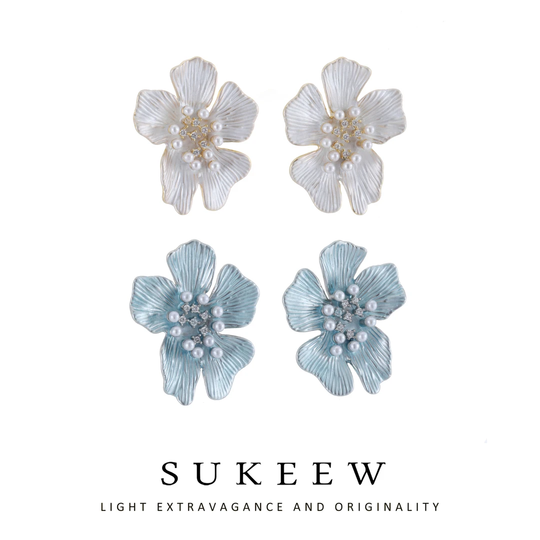 SUKEEW/酥可 铜合金耳饰 氛围感温柔珠珠气质花朵耳环212201