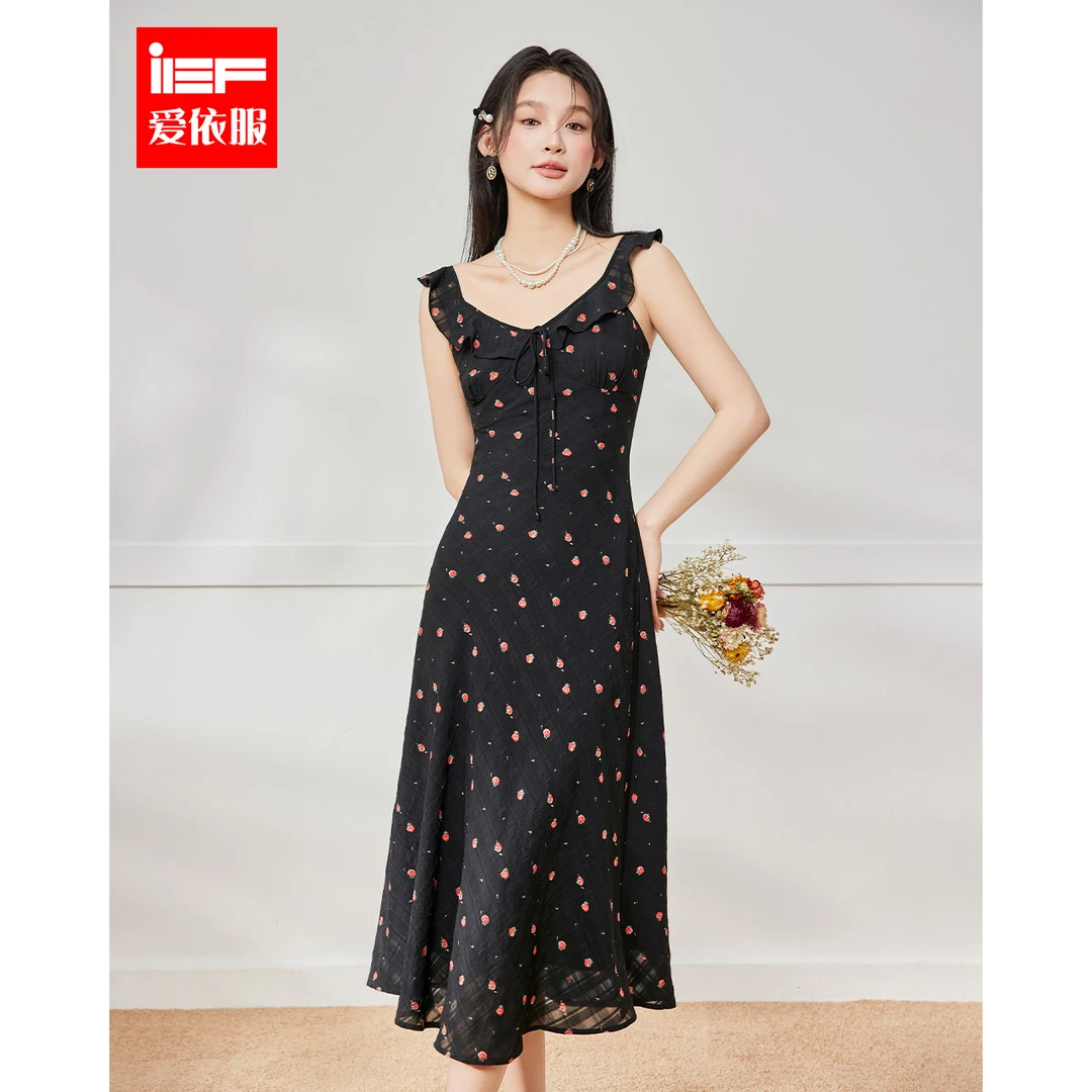 IEF/爱依服连衣裙2025夏季新款法式温柔小女人气质碎花吊带长裙