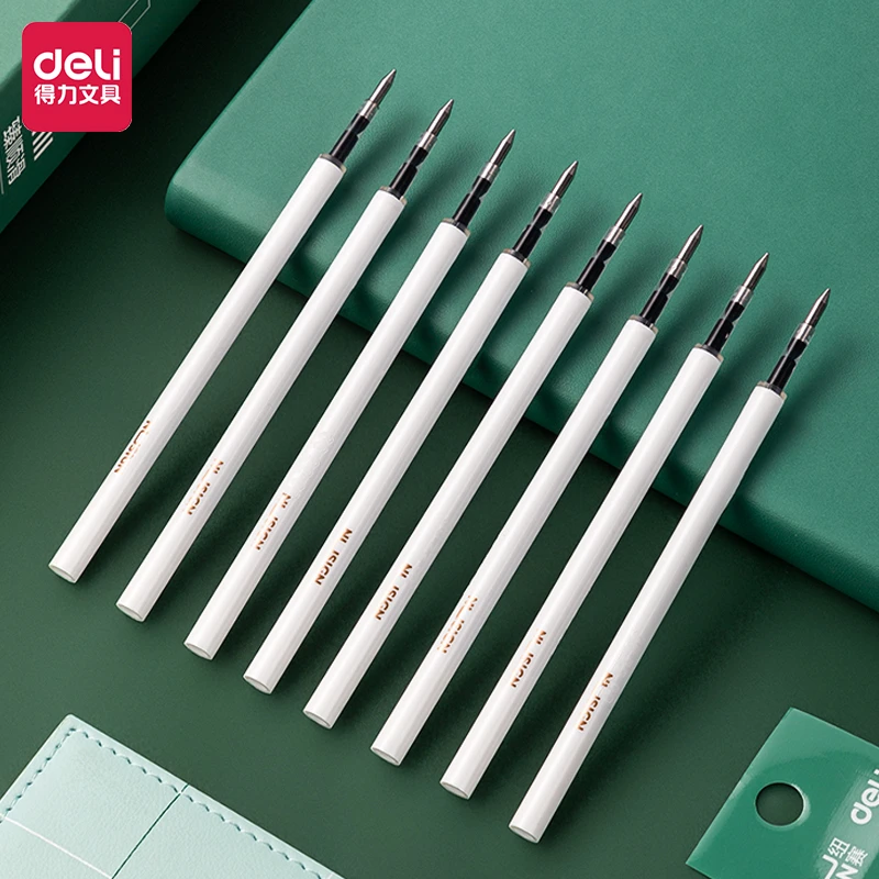得力按动笔芯纽赛中性笔替芯0.5mm子弹笔头臻顺滑针管st头黑笔芯