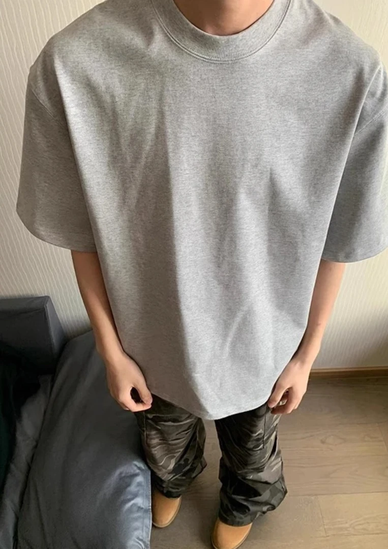 重磅精梳长绒棉三本针短袖美式圆领云柔水光T打底衫 男女纯棉t恤