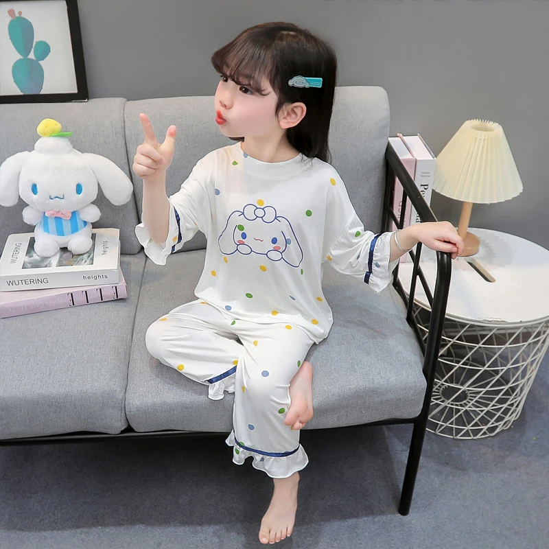 儿童睡衣夏季薄款女童短袖空调服夏款可爱女宝宝莫代尔家居服套装