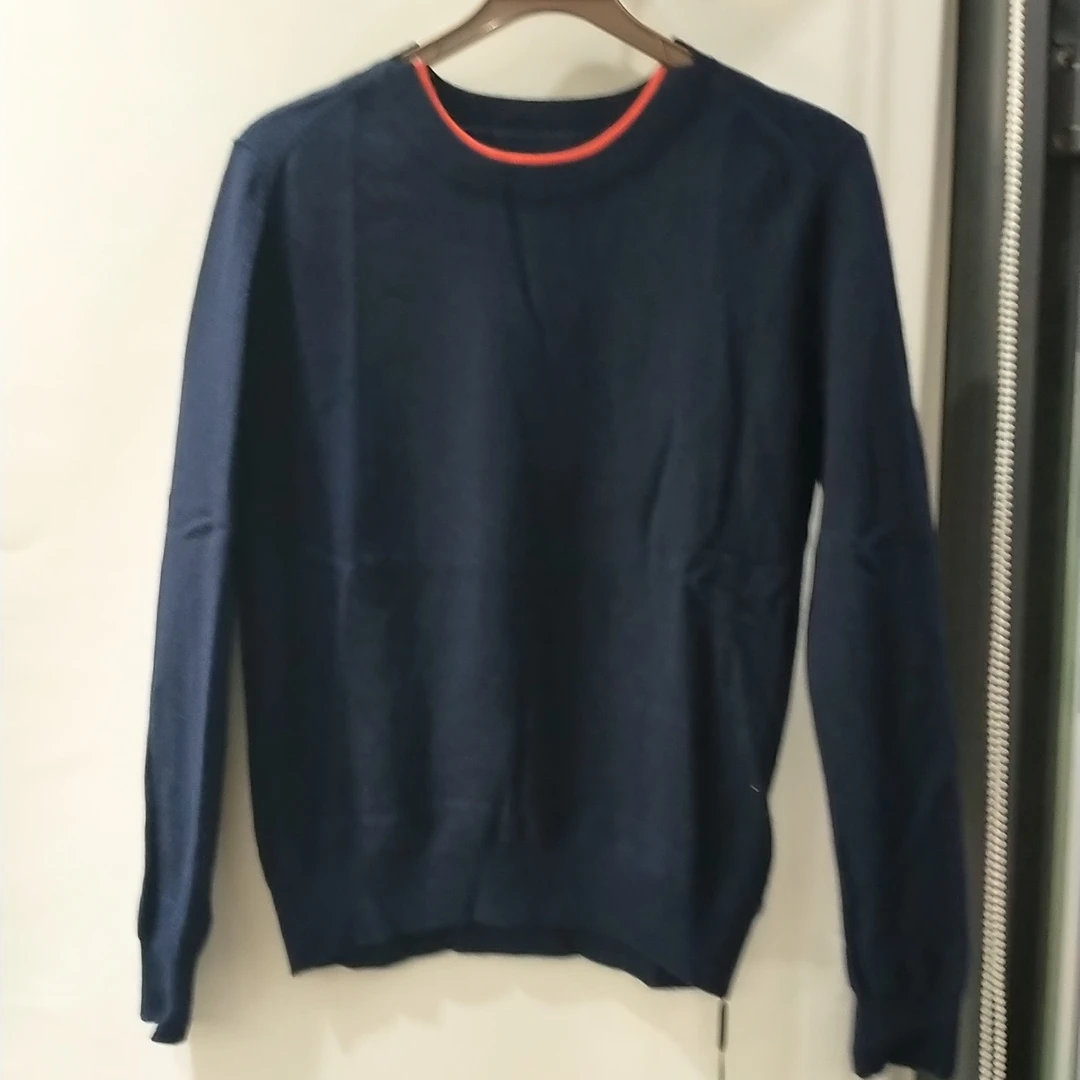 女士圆领长袖毛衣秋冬季纯色针织衫保暖打底衫蓝色