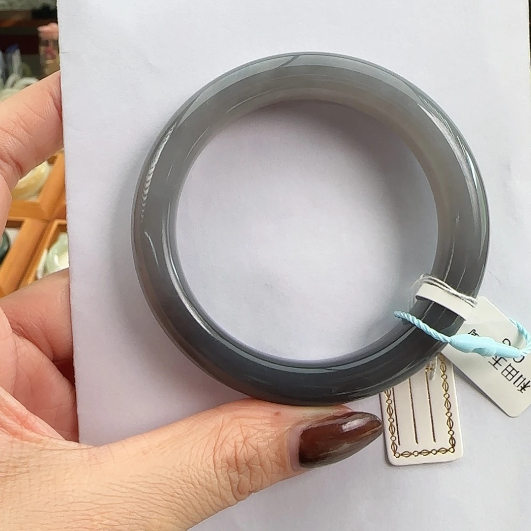 和田玉未镶嵌手镯烟紫同色渐变半山水正圈56-57大漏