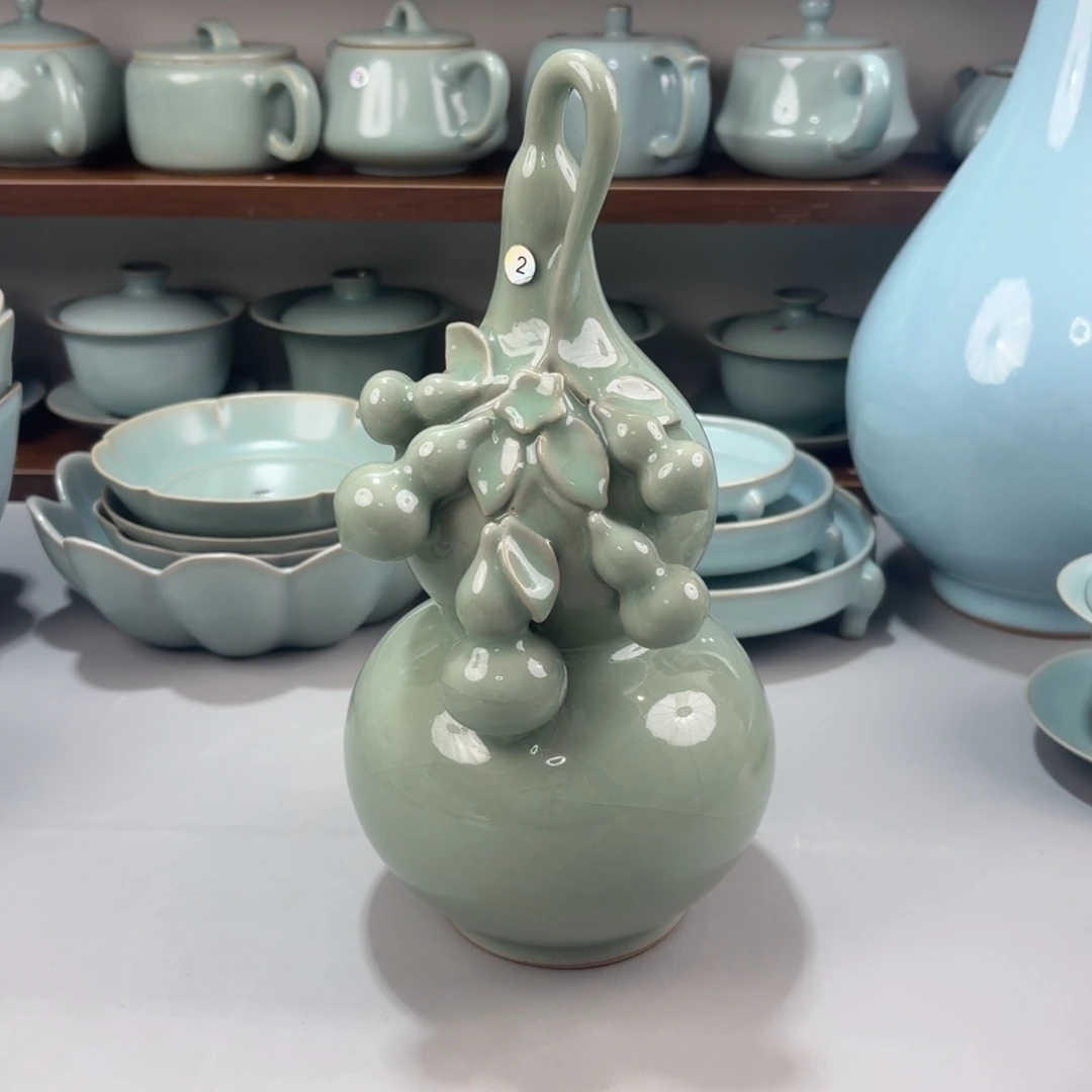 摆件瓷编号2汝窑豆绿釉小号五子登科二级