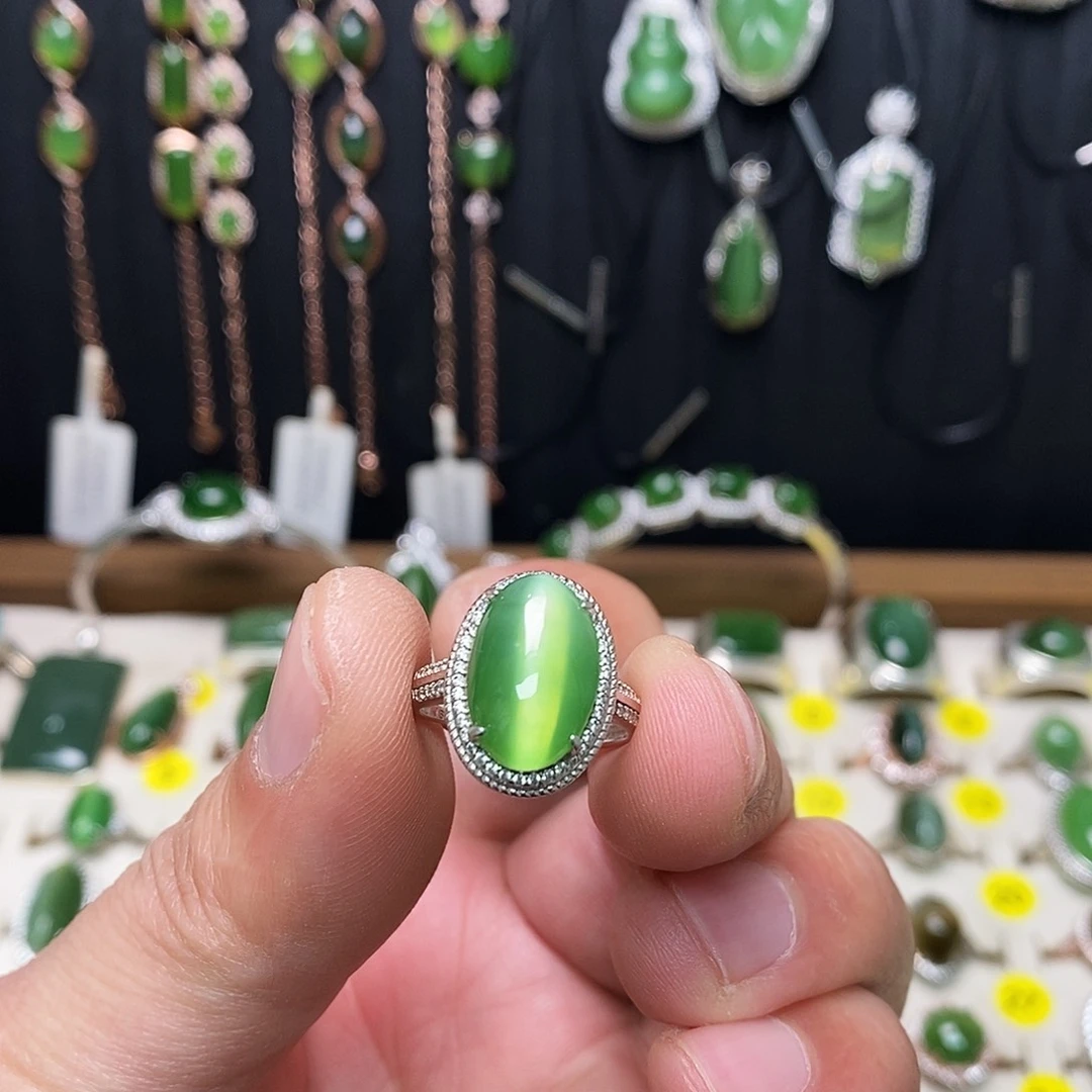 和田玉（碧玉）银S925镶嵌戒指