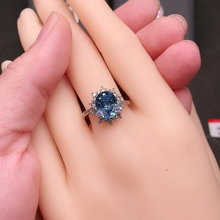 银S925镶嵌戒圈海蓝宝石