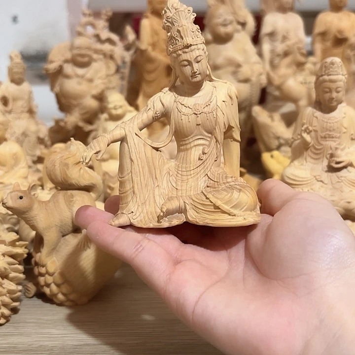 黄杨木小叶黄杨木观自在水月观音摆件