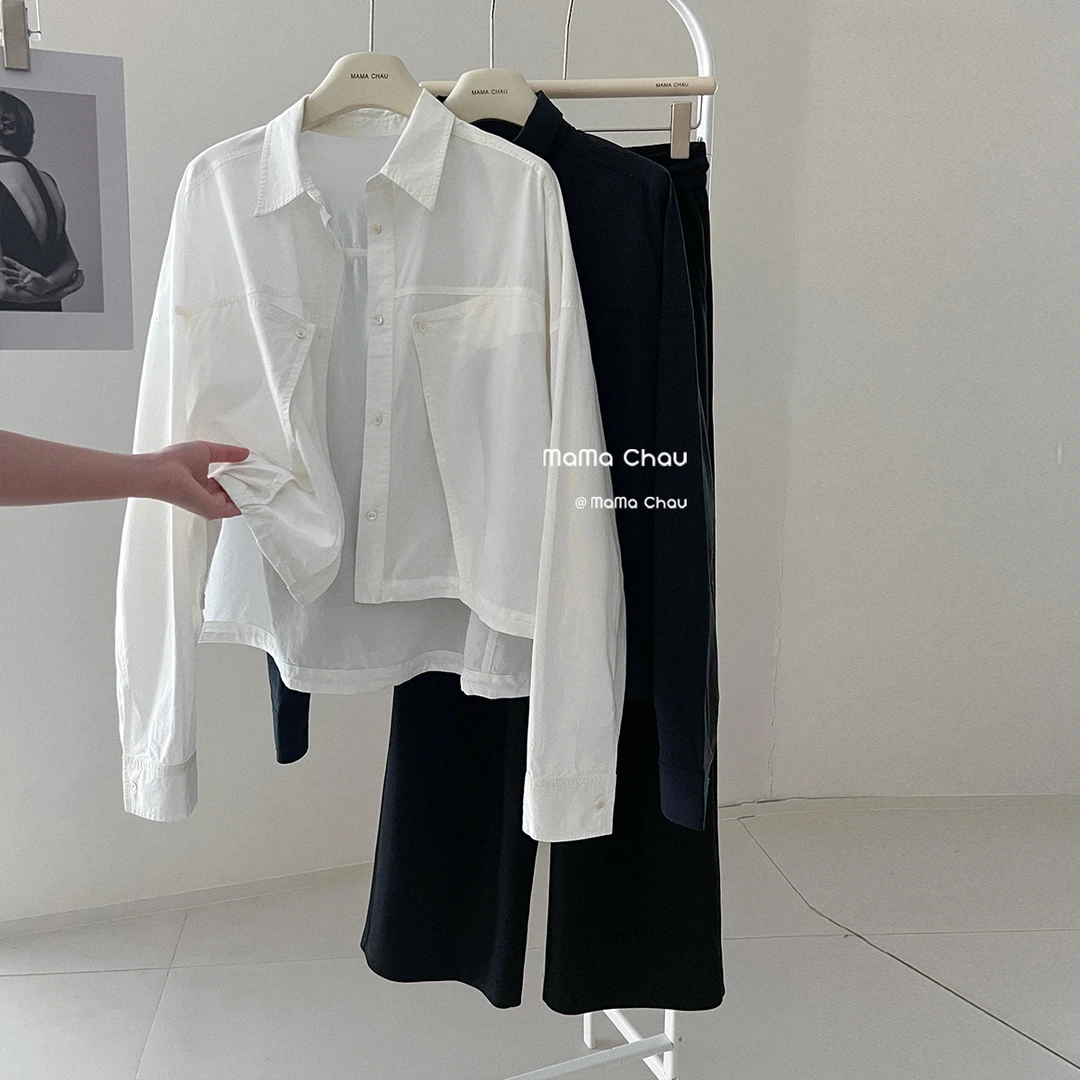 现货「MAMA CHAU」【好心情】长袖短款衬衫女春季衬衣【LC04】