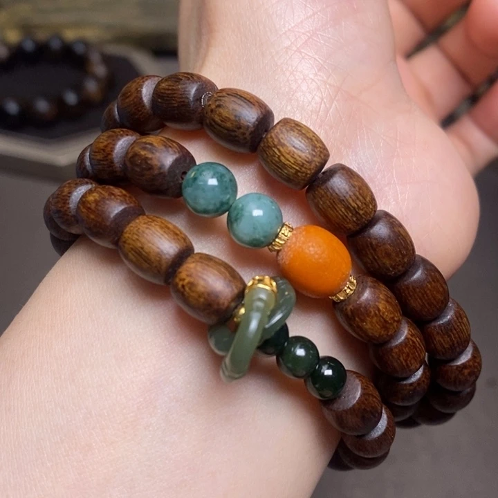 沉香手串越南芽庄虫漏白棋楠桶珠08设计