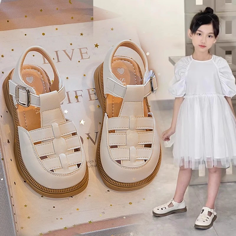 小学生女童凉鞋6-12岁潮款2025夏季新款软底女孩镂空包趾儿童鞋子
