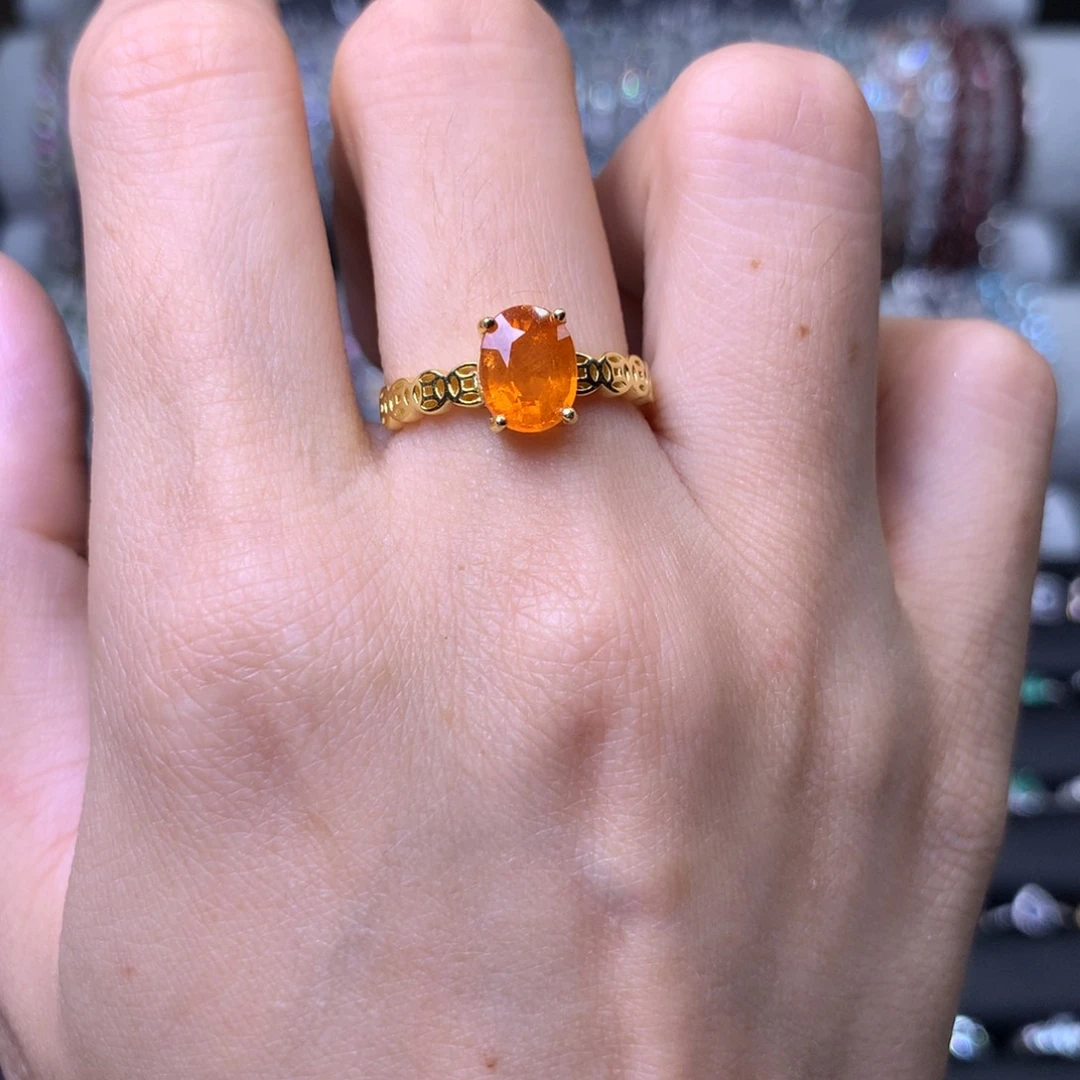 石榴石（芬达石）戒指银S925镶嵌