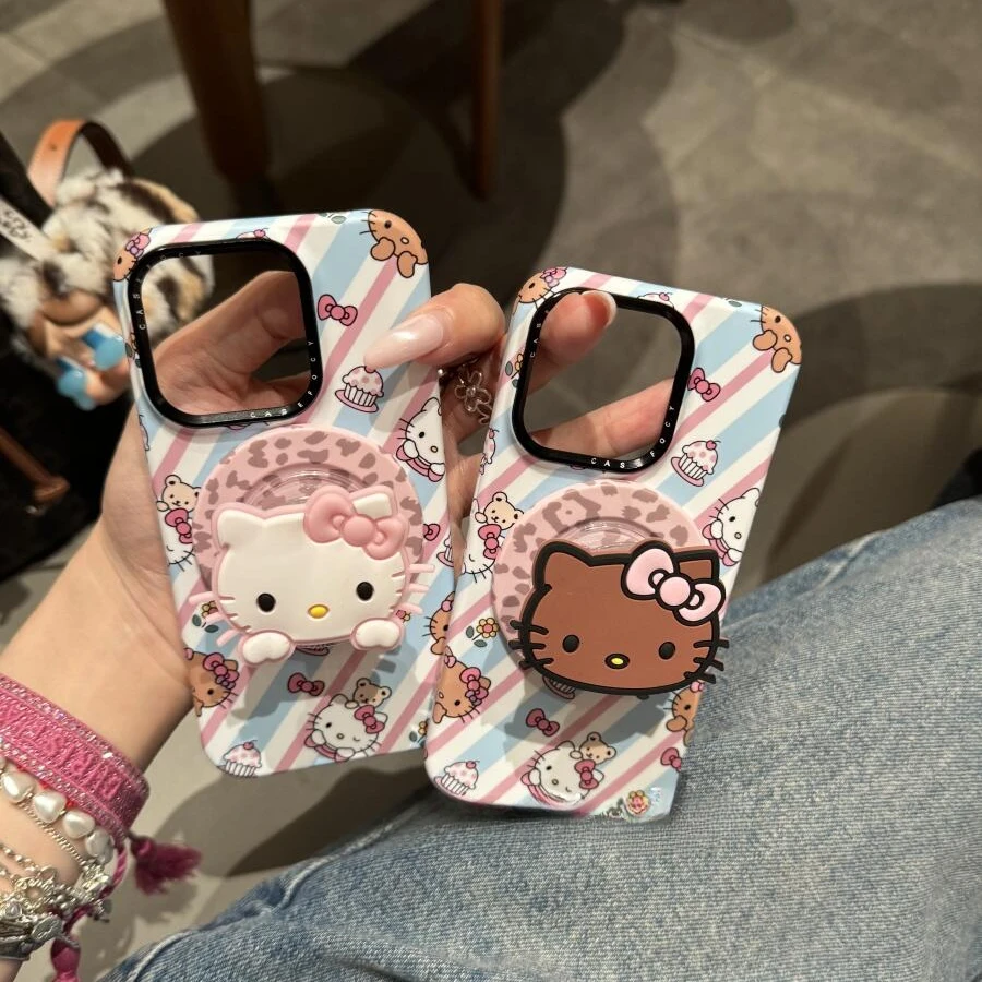 韩系ins粉蓝条纹猫咪甜品适用于苹果16promax手机壳15保护套1413