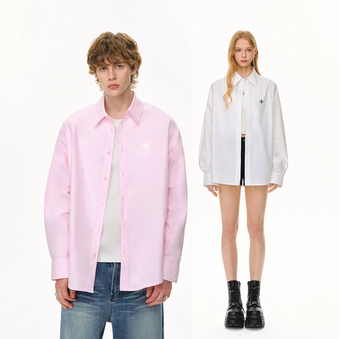 【明星同款】CLIMAX VISION高支纯棉牛津布十字花刺绣长袖衬衫