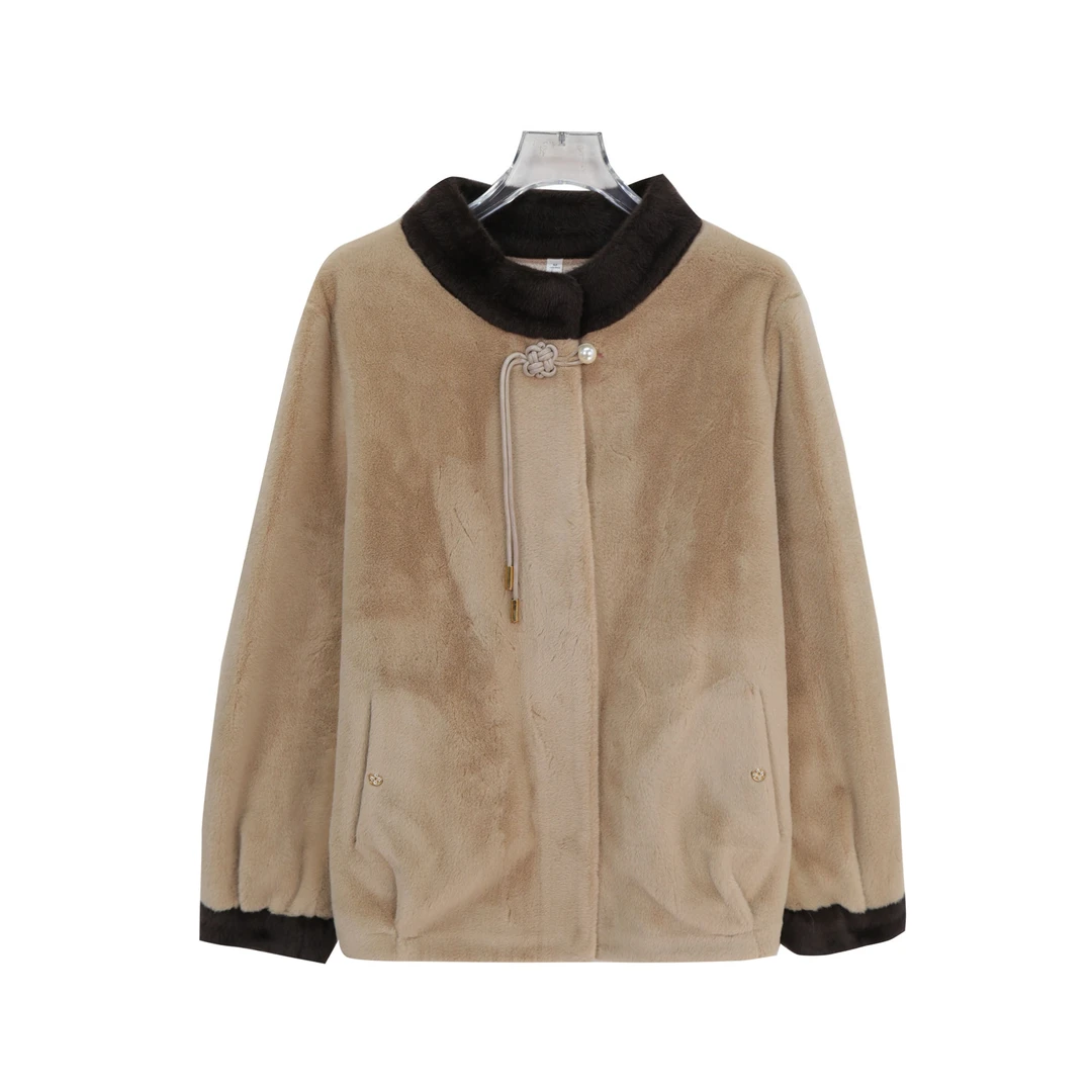 精致高端气质拼接圆领新中式装饰钉珠外套S5243