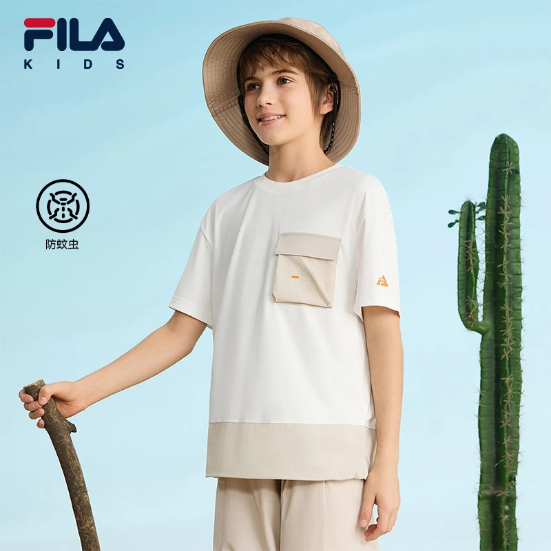 【斐乐儿童】2025夏季新款中大童运动时尚户外针织短袖衫K12B523116