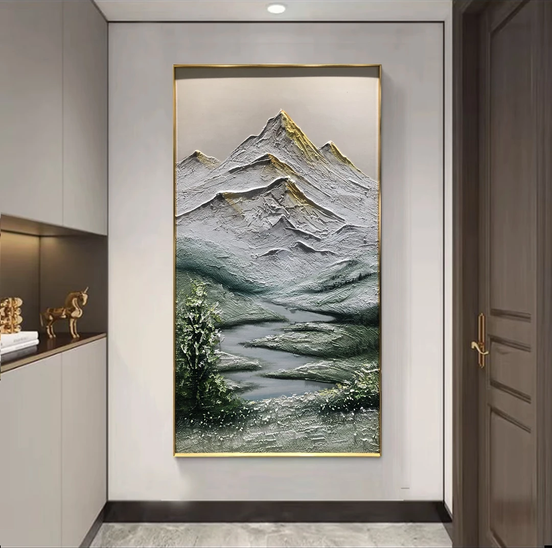 XG 31《绿檀金山》纯手绘油画现代轻奢过道走廊装饰画
