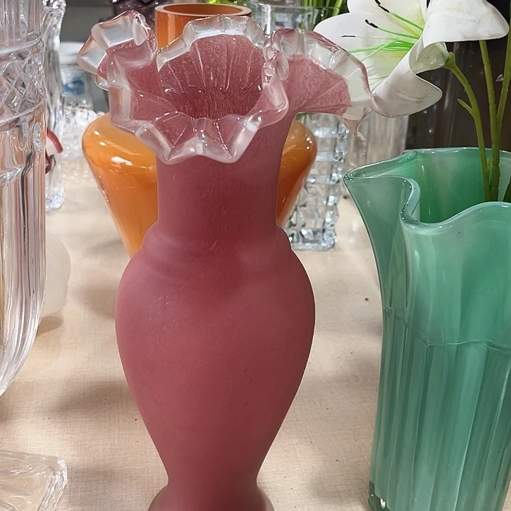 水晶花瓶粉色磨砂美人瓶