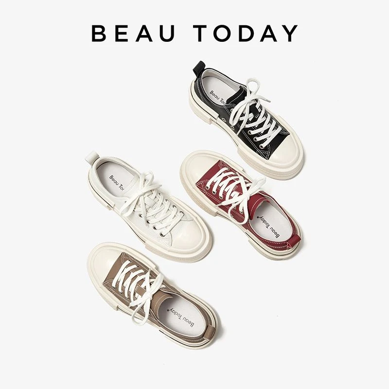 BeauToday厚底百搭帆布鞋女新款运动休闲鞋女BT低帮增高板鞋美式