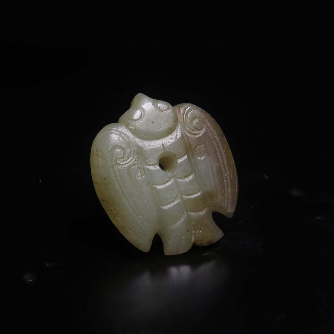 明代中穿孔玉玄鸟挂件/MZ306446/和田玉/民族文物