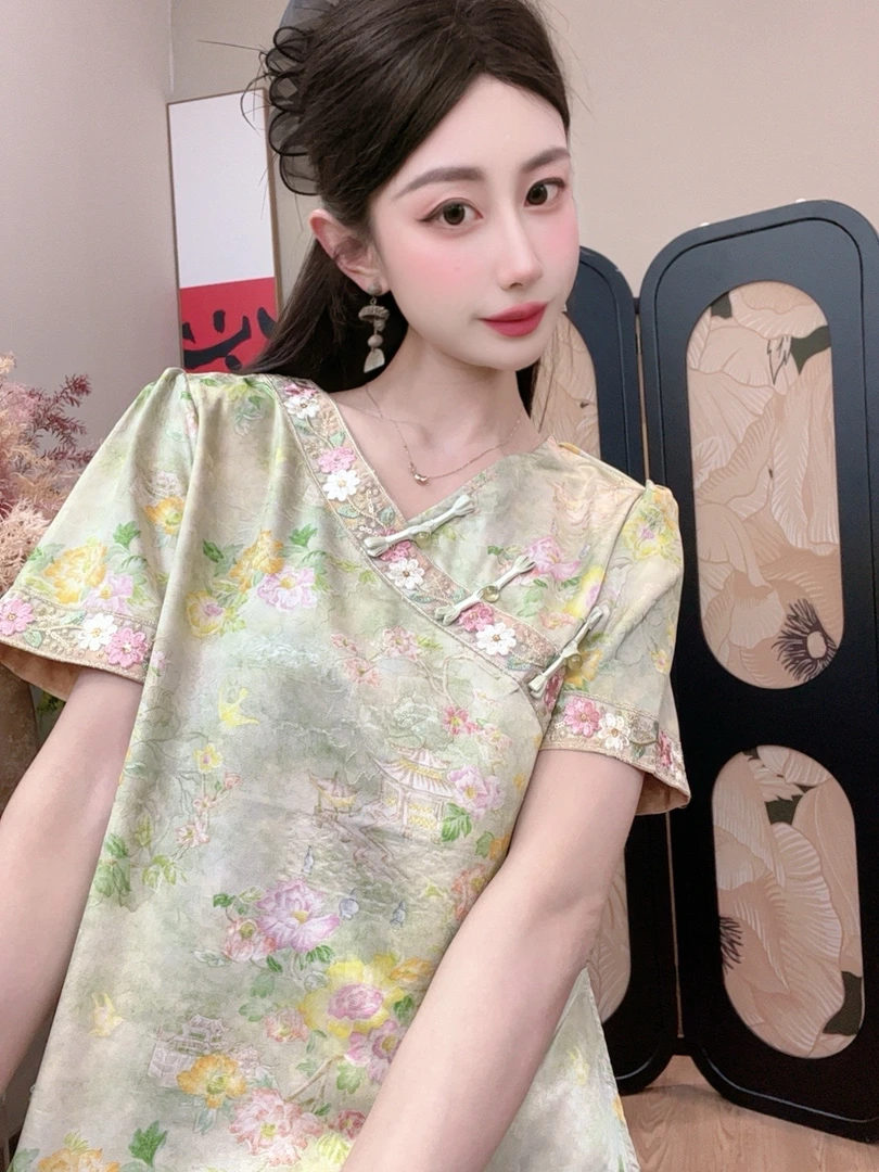 【茶境仙】2025夏季新款气质百搭显瘦新中式短袖女日常宽松