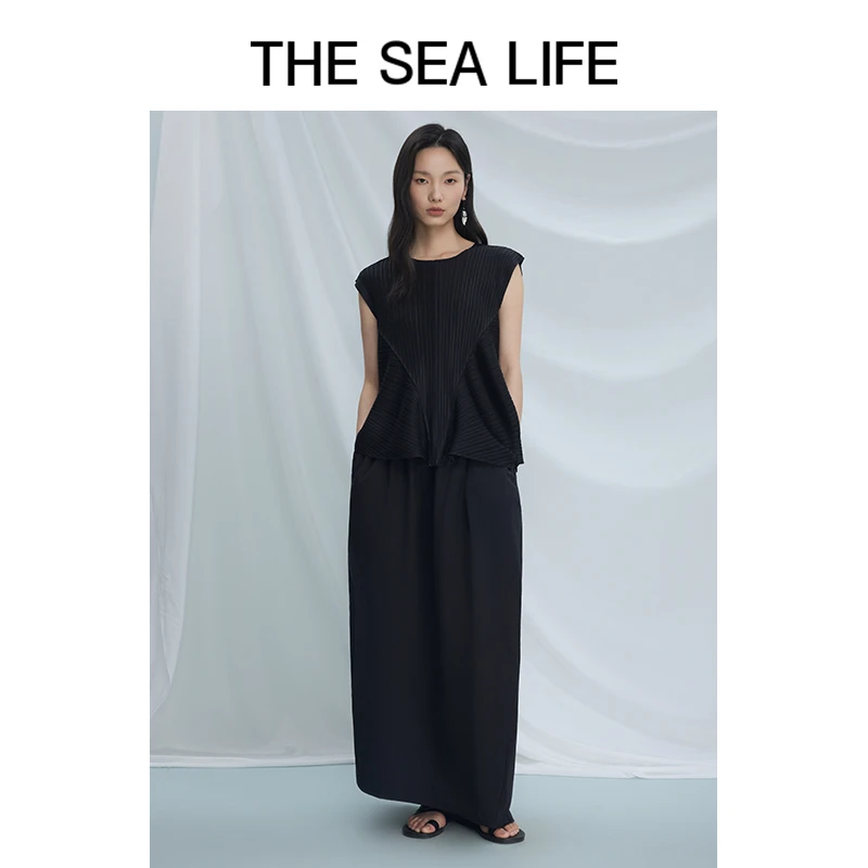 欧海一生 520约会 设计感两件套黑色气质套装无袖显瘦thesealife