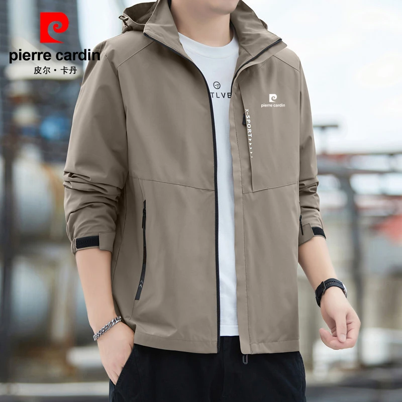 皮尔卡丹冲锋衣外套男装春秋季薄款大码户外秋冬加绒运动休闲夹克