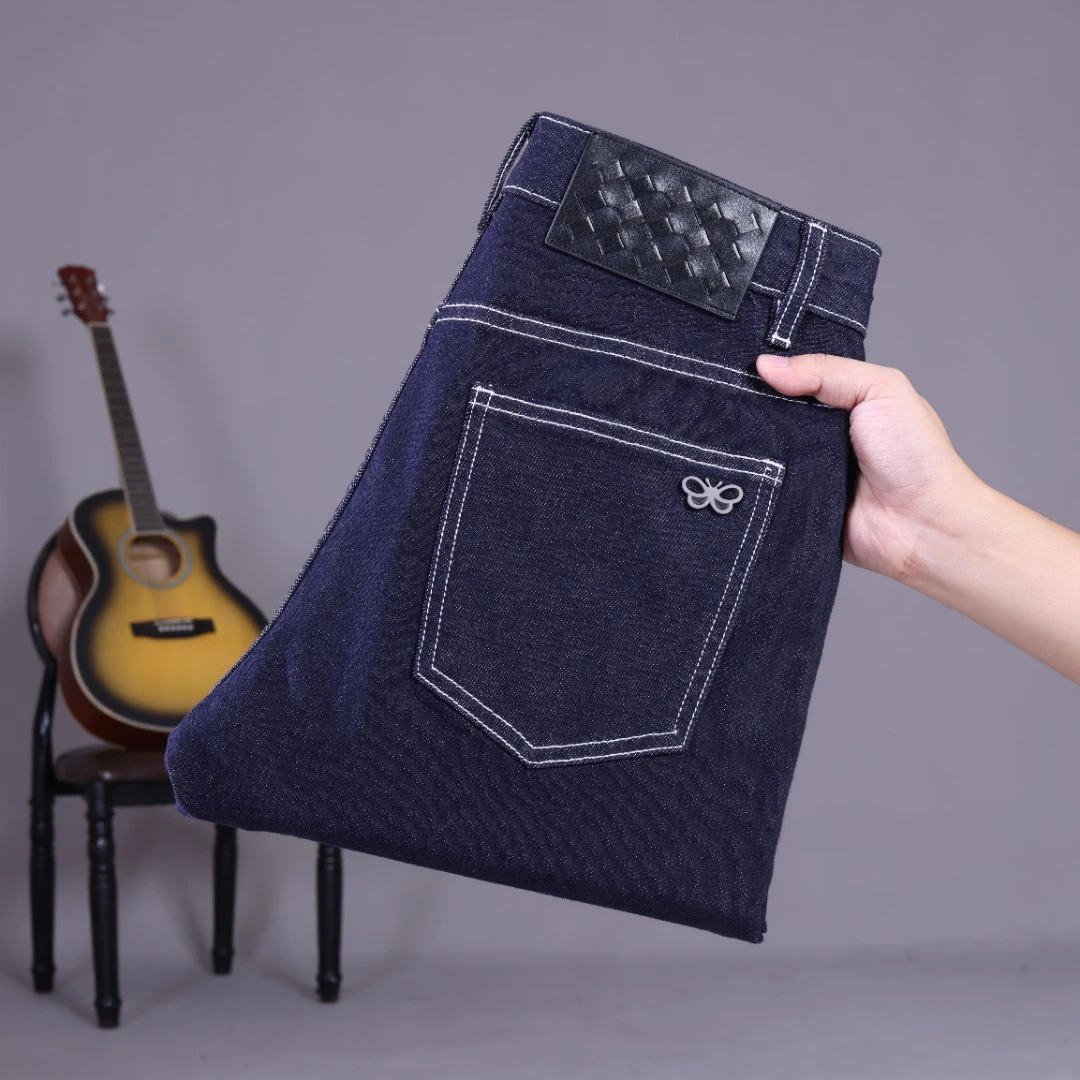 香港轻奢春夏秋款原牛丹宁蓝小直筒不掉色男士牛仔裤轻奢痞帅男装