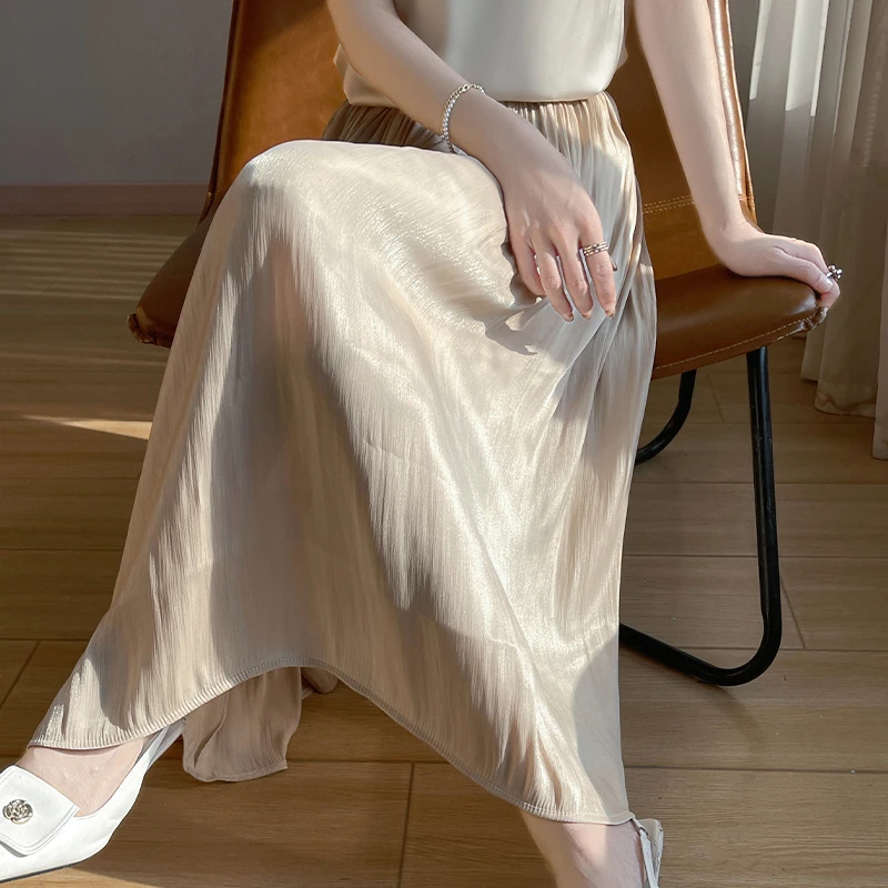 春季高腰夏季网纱半身裙大摆仙女裙A型纯色中长款半身裙高腰裙子