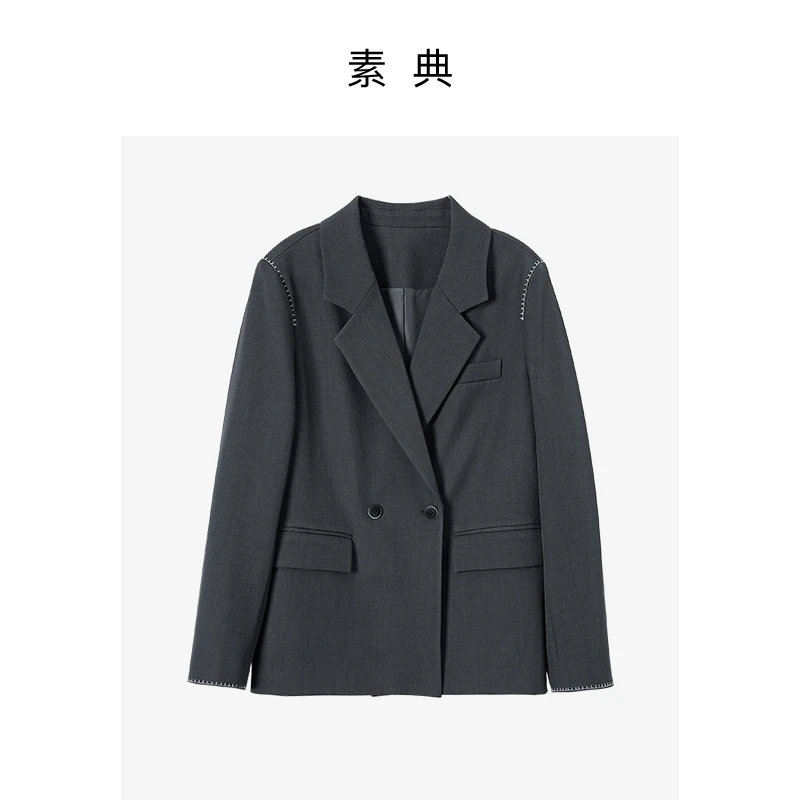 素典【贝壳绣西装】秋季镂空长袖韩版百搭时尚西装休闲西装5204