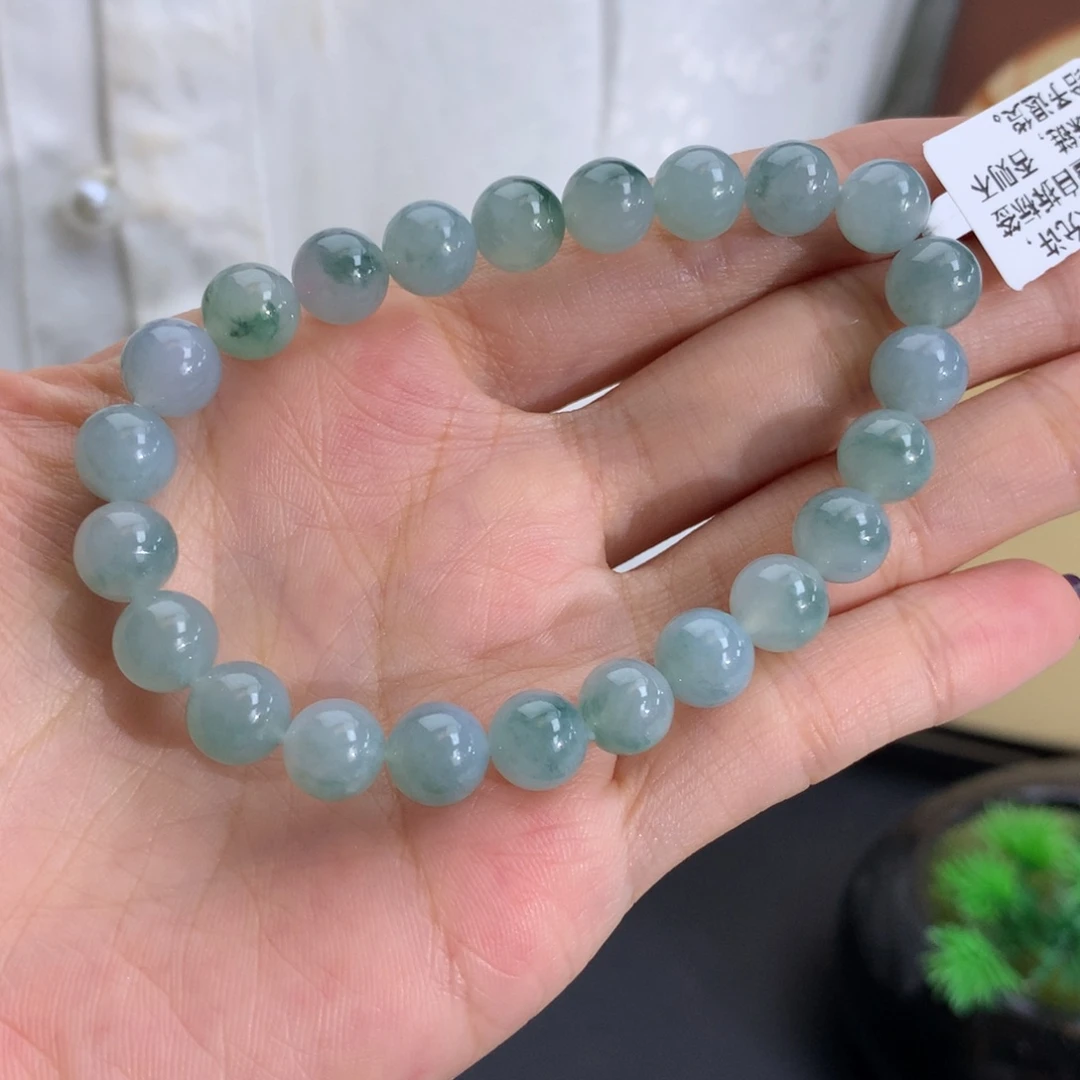 翡翠未镶嵌手串卡8胶润蓝飘花手串