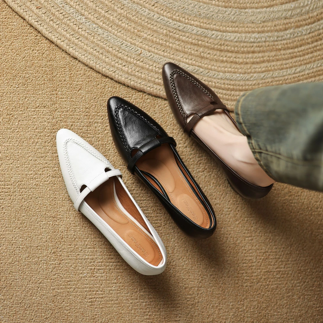 半坊手工女鞋|34-40码|4.5cm|法式复古粗跟尖头百搭真皮浅口单鞋