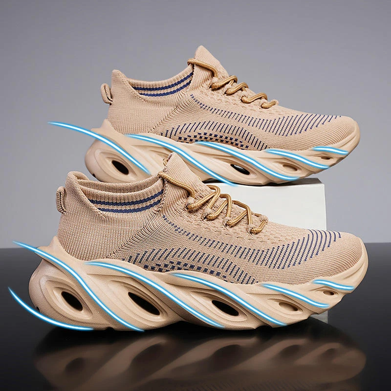 男鞋运动鞋男士秋季时尚休闲飞织网面透气鞋子青少年厚底跑步鞋潮