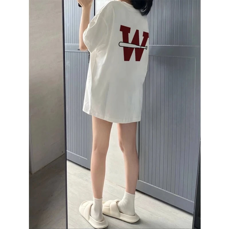 100%纯棉美式高街字母2025宽松情侣男女懒惰风小众ins百搭短袖T恤