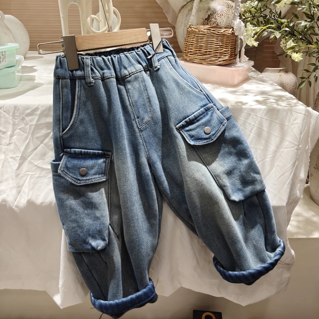 C1-7。85696儿童冬季牛仔裤一体绒韩版洋气