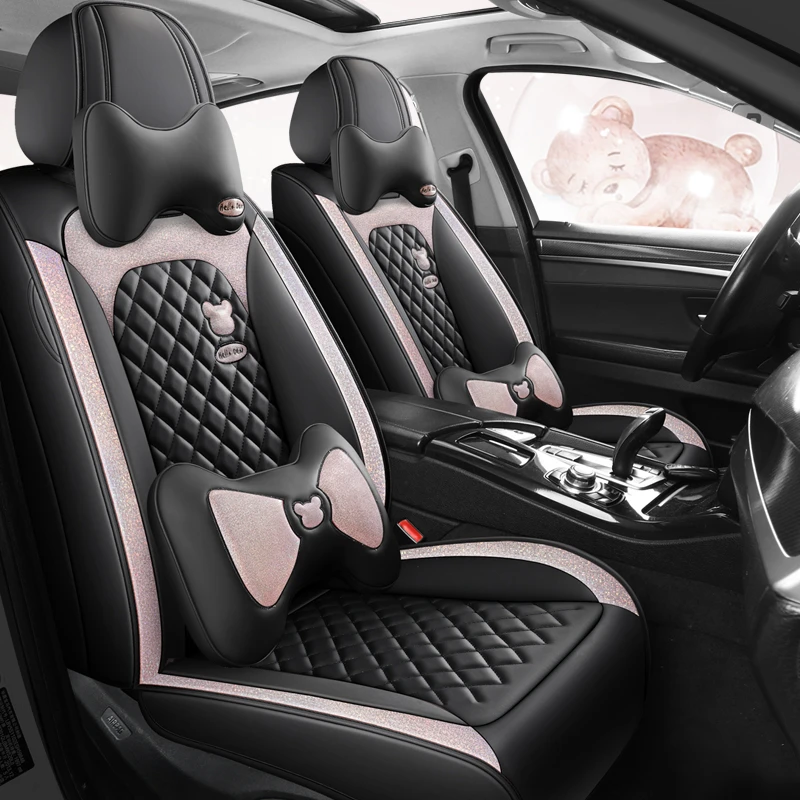 可爱卡通汽车坐垫小车全包围座椅套皮革网红座垫四季通用座套透气
