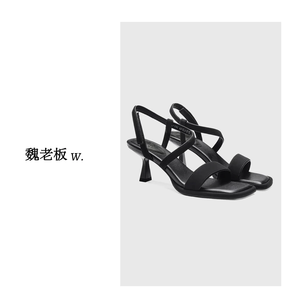 W.Diva【纤雅】方头魔术贴一字高跟凉鞋纯欲慵懒风女装2XDM03199