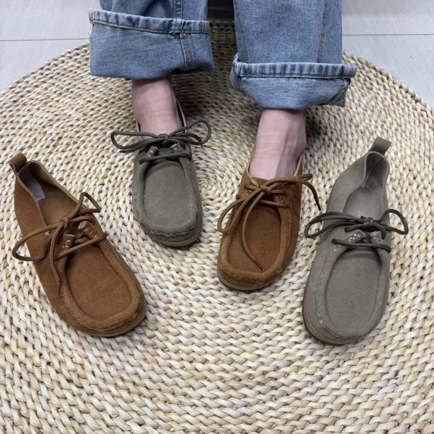 25910-3真皮舒适平跟软底系带百搭休闲小皮鞋平底乐福鞋复古新款