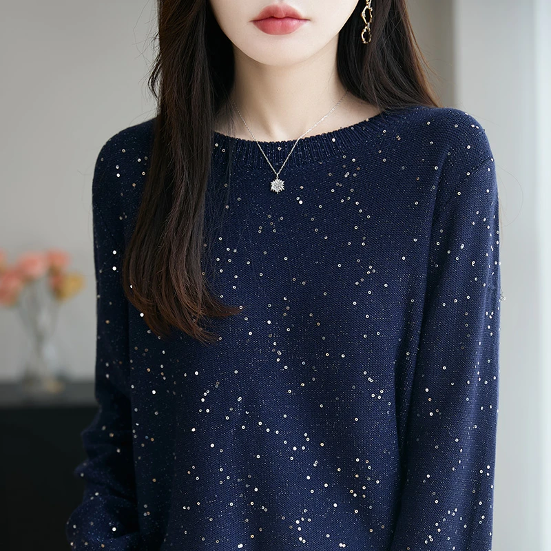 品牌撤柜正品女毛针织衫秋冬新款亮片时尚洋气显瘦宽松毛衣女装