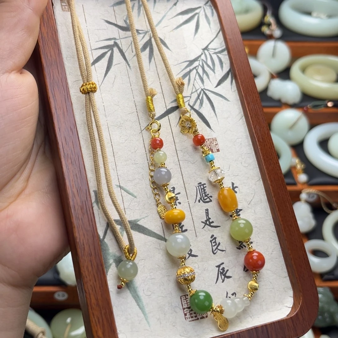 和田玉（黄玉）未镶嵌颈饰多宝