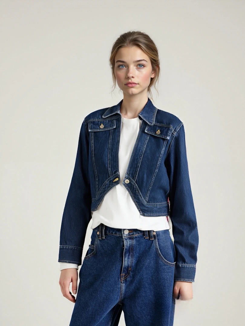 「HMM」垫肩不规则牛仔外套