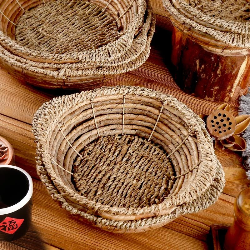 饭店圆形煲仔饭商用砂锅烫底座防糊防垫托盘草编隔热专用砂锅篮子