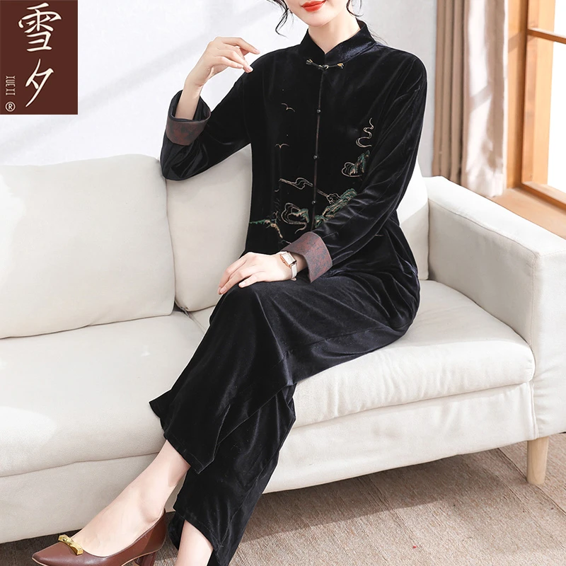 新中式妈妈春装休闲气质套装2025新款中老年女装春秋金丝绒上衣服
