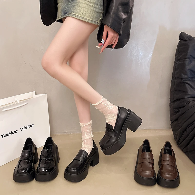 【ZYY】小个子厚底粗高跟鞋女2025春秋新款法式复古玛丽珍小单鞋9CM