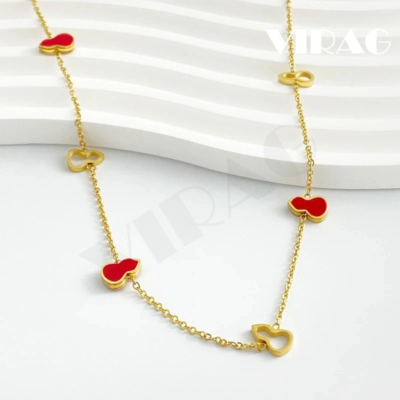 钛钢项链 中式国风红色滴釉葫芦项链锁骨链小众时尚百搭气质个性