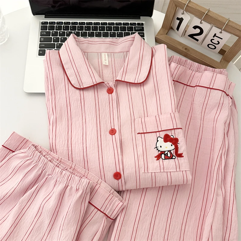 三件套装短袖睡衣女款夏季日系网红少女卡通可爱KT猫云朵棉家居服