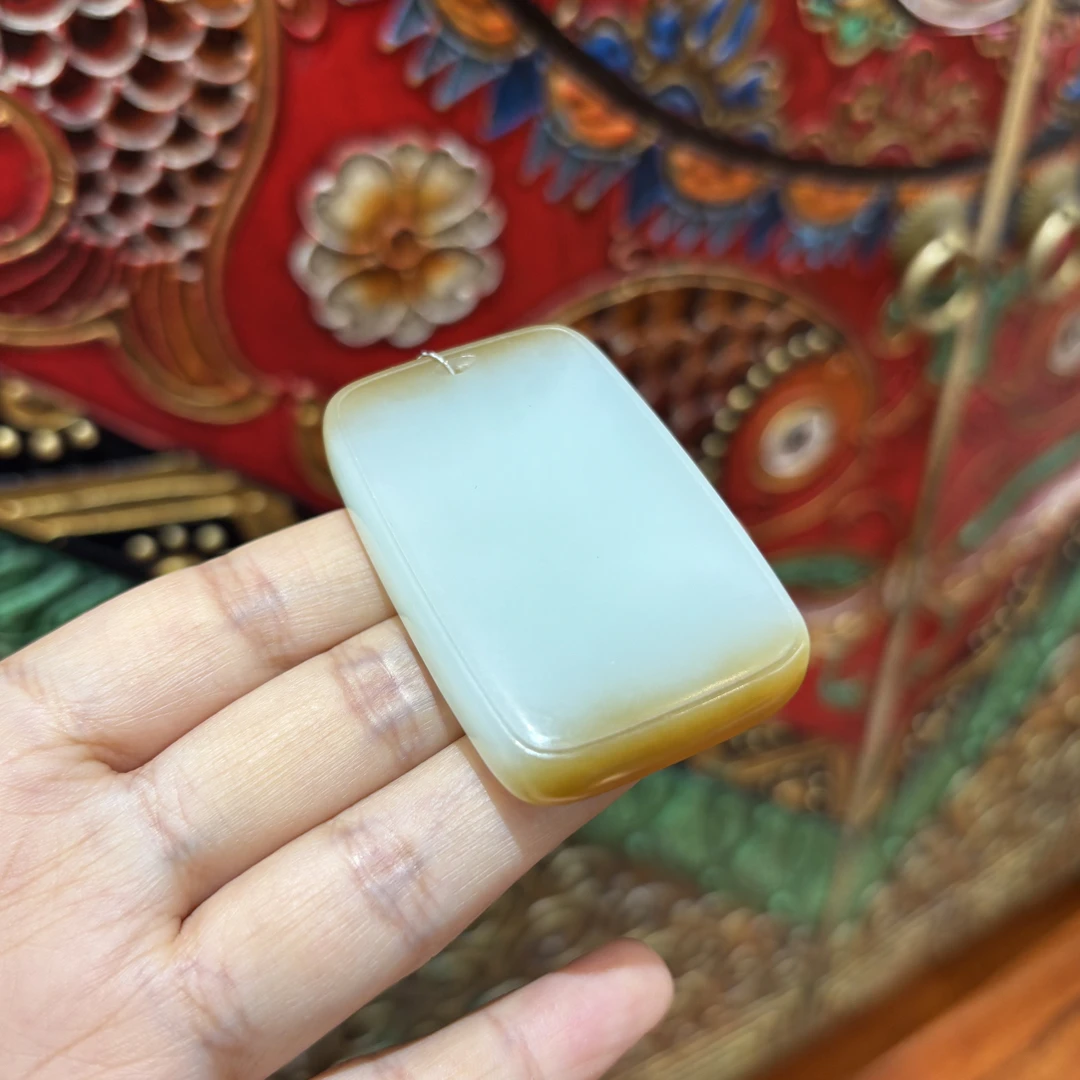 111117yx 和田玉俄料糖羊脂玉平安无事牌约54*35*9mm